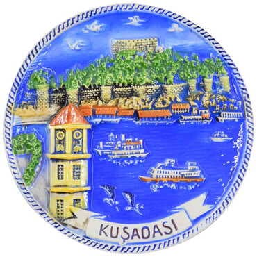 Kusadasi Themed Ceramic Blue Plate 10 Cm
