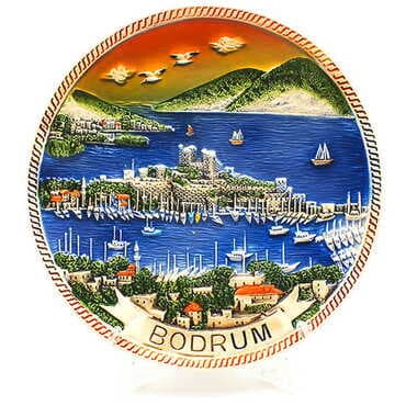 Bodrum Themed Orange Ceramic Plate 20 Cm