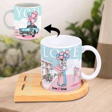 Sweetheart Themed Wooden Mug Serving Set - 2