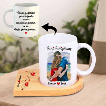 Sweetheart Themed Wooden Mug Serving Set - 3
