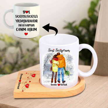 Sweetheart Themed Wooden Mug Serving Set - 4