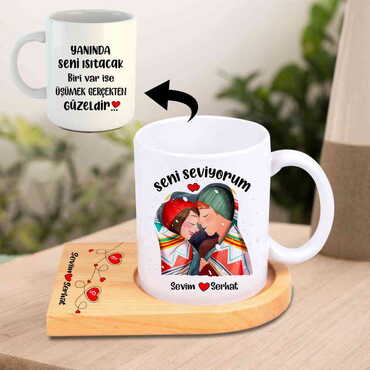 Sweetheart Themed Wooden Mug Serving Set - 5