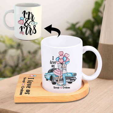 Sweetheart Themed Wooden Mug Serving Set - 7