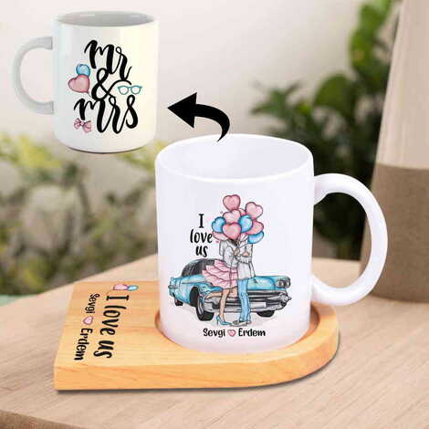 Sweetheart Themed Wooden Mug Serving Set - 7
