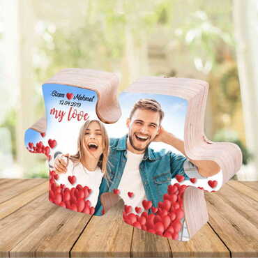 Myros - Sweetheart Themed Wooden Personalised Special Puzzle Shaped Desktop Decor