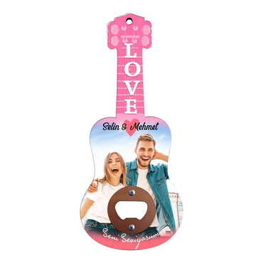 Myros - Sweetheart Themed Guitar Shaped Printed MDF Wooden Bottle Opener 200x89 mm