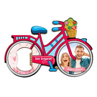 Myros - Sweetheart Themed Bicycle Shaped Metal Magnetic Bottle Opener 100x65 mm