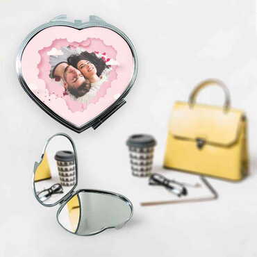 Myros - Sweetheart Themed Customised Metal Epoxy Travel Make Up Compact Heart Shaped Mirror 70x65x8 mm