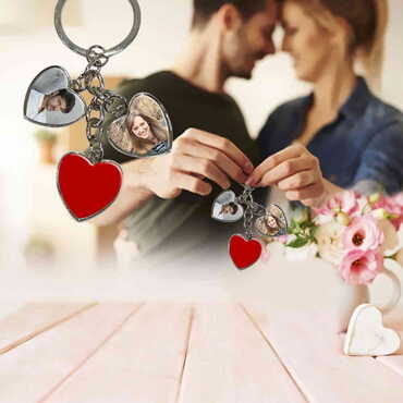 Sweetheart Themed Metal Keychain With 3 Charms - Heart 40x85 mm - 2