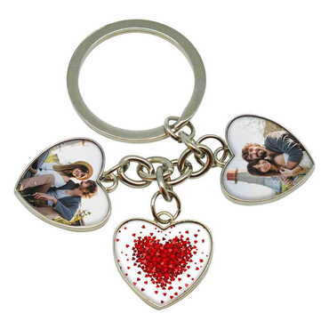 Sweetheart Themed Metal Keychain With 3 Charms - Heart 40x85 mm - 3
