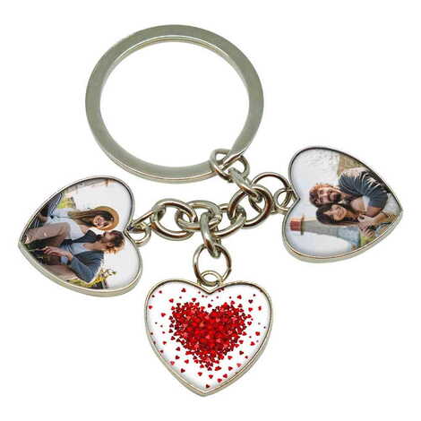 Sweetheart Themed Metal Keychain With 3 Charms - Heart 40x85 mm - 3