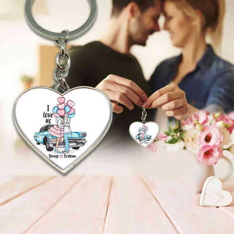 Sweetheart Themed Metal Heart Keychain 40x90 mm - 1