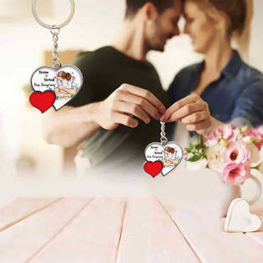 Sweetheart Themed Metal Double Heart Shaped Keychain 40x94 mm - 2