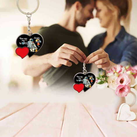 Sweetheart Themed Metal Double Heart Shaped Keychain 40x94 mm - 5
