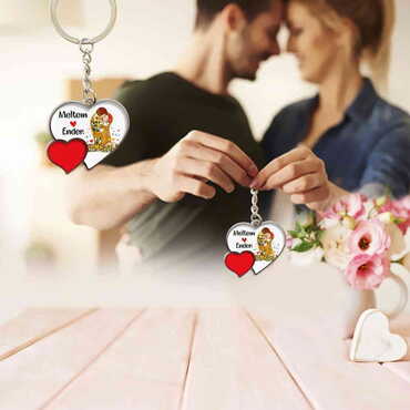 Sweetheart Themed Metal Double Heart Shaped Keychain 40x94 mm - 6