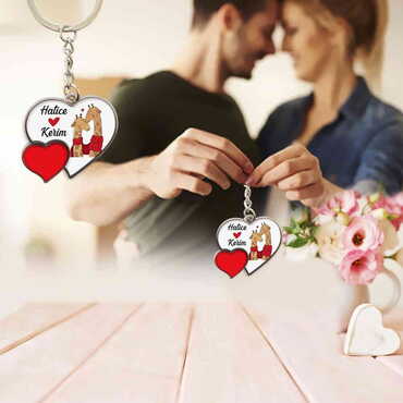 Sweetheart Themed Metal Double Heart Shaped Keychain 40x94 mm - 8