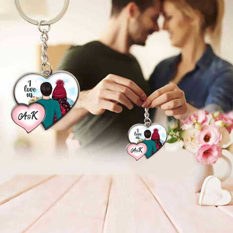 Sweetheart Themed Metal Double Heart Shaped Keychain 40x94 mm - 10