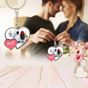 Sweetheart Themed Metal Double Heart Shaped Keychain 40x94 mm - 11