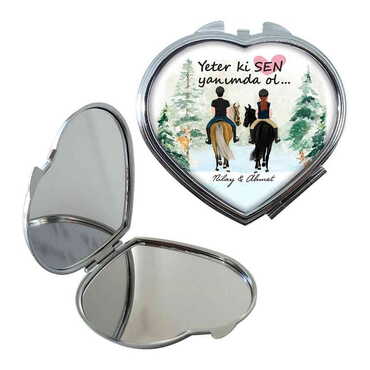 Sweetheart Themed Customised Metal Epoxy Travel Make Up Compact Heart Shaped Mirror 70x65x8 mm - 2