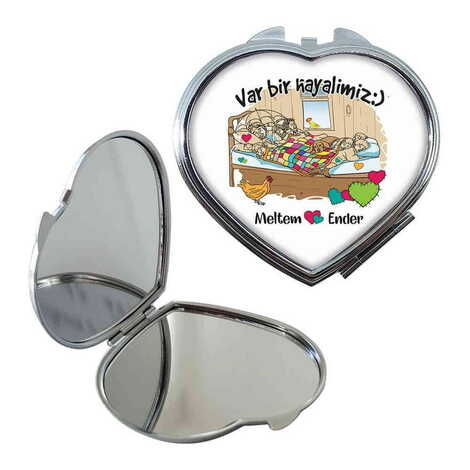 Sweetheart Themed Customised Metal Epoxy Travel Make Up Compact Heart Shaped Mirror 70x65x8 mm - 3