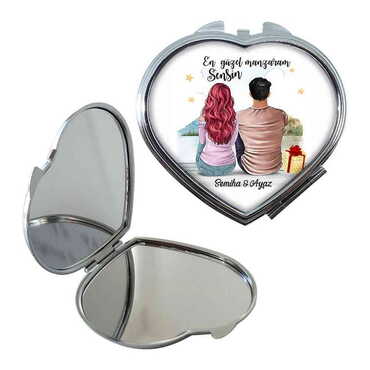 Sweetheart Themed Customised Metal Epoxy Travel Make Up Compact Heart Shaped Mirror 70x65x8 mm - 4