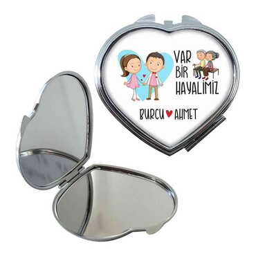Sweetheart Themed Customised Metal Epoxy Travel Make Up Compact Heart Shaped Mirror 70x65x8 mm - 5