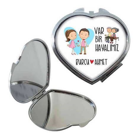 Sweetheart Themed Customised Metal Epoxy Travel Make Up Compact Heart Shaped Mirror 70x65x8 mm - 5