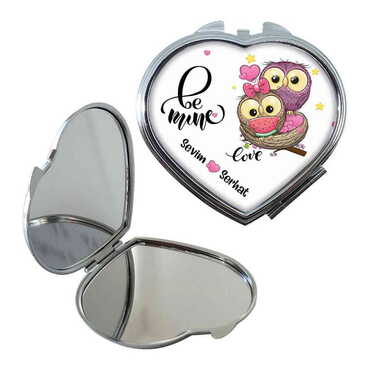 Sweetheart Themed Customised Metal Epoxy Travel Make Up Compact Heart Shaped Mirror 70x65x8 mm - 6