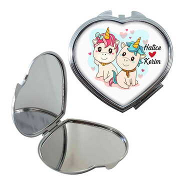 Sweetheart Themed Customised Metal Epoxy Travel Make Up Compact Heart Shaped Mirror 70x65x8 mm - 7