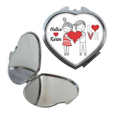 Sweetheart Themed Customised Metal Epoxy Travel Make Up Compact Heart Shaped Mirror 70x65x8 mm - 8
