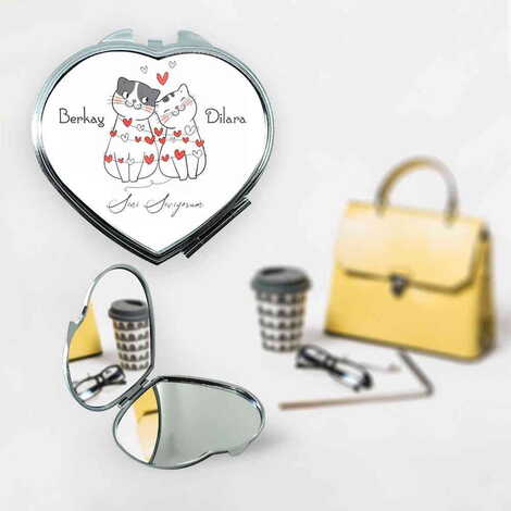 Sweetheart Themed Customised Metal Epoxy Travel Make Up Compact Heart Shaped Mirror 70x65x8 mm - 9