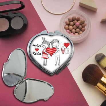 Myros - Sweetheart Themed Customised Metal Epoxy Travel Make Up Compact Heart Shaped Mirror 70x65x8 mm