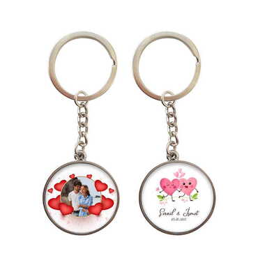 Myros - Sweetheart Themed Metal Double Face Round Keychain 40x95 mm