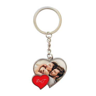 Sweetheart Themed Metal Double Heart Shaped Keychain 40x94 mm - 3