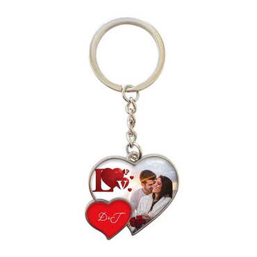 Myros - Sweetheart Themed Metal Double Heart Shaped Keychain 40x94 mm