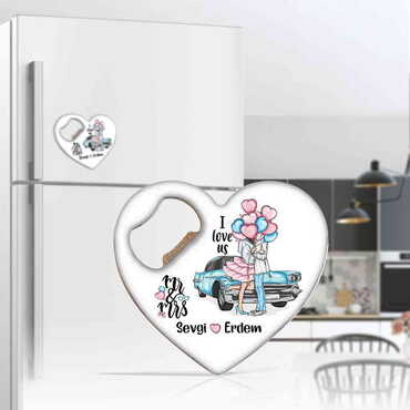 Toptan Sevgiliye Özel Myros Metal Kalp Açacak Magnet 85x76 mm - Myros