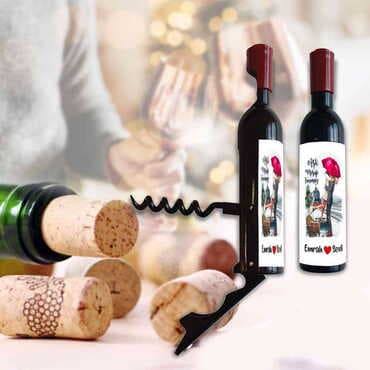 Sweetheart Themed Bottle Shaped Metal Wine Bottle Corkscrew Opener-Magnetic 115x25x25 mm