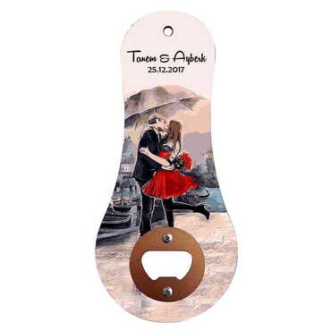 Myros - Sweetheart Themed Classic Shaped Printed MDF Wooden Bottle Opener 170x79 mm