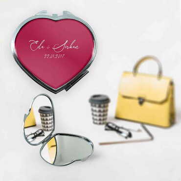 Sweetheart Themed Customised Metal Epoxy Travel Make Up Compact Heart Shaped Mirror 70x65x8 mm - Myros