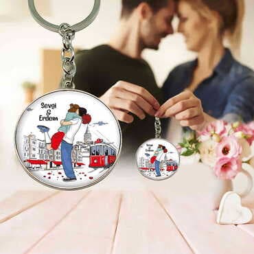 Sweetheart Themed Metal Round Keychain 40x100 mm