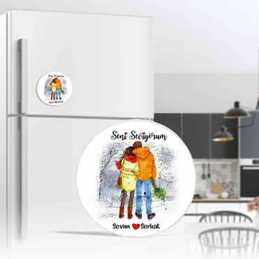 Sweetheart Themed Ceramic Round Shiny Fridge Magnet 7 cm