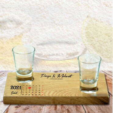 Sweetheart Themed Wooden Shot Glass Serving Set of 2 pcs - Myros