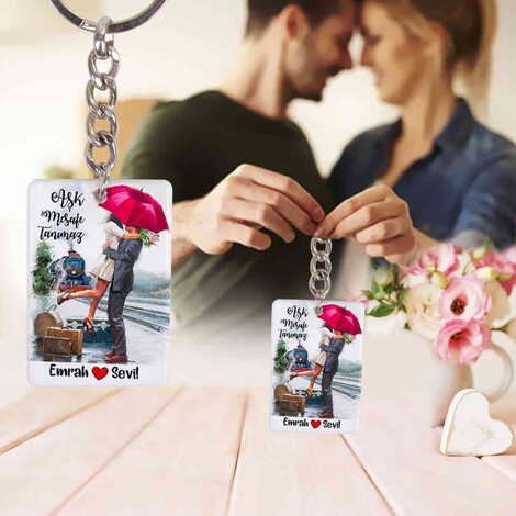 Sweetheart Themed Customised UV Printed Plastic Base Rectangle Keyring 31x106 mm - 2