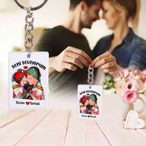 Sweetheart Themed Customised UV Printed Plastic Base Rectangle Keyring 31x106 mm - 3
