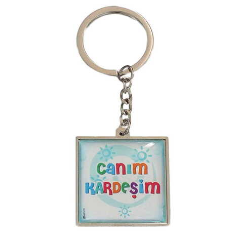 Sibling Themed Metal Square Shaped Double Face Keychain 36x95 mm - 1