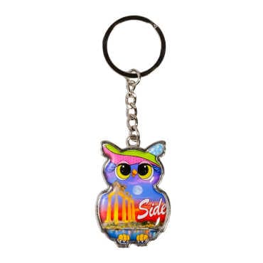 Side Themed Owl Shaped Metal Keychain
