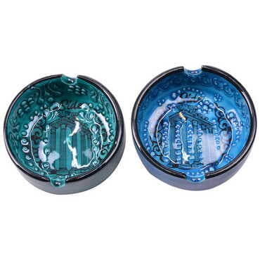 Side Themed Turkish Ceramic Turquoise Ashtray Small Size - 2