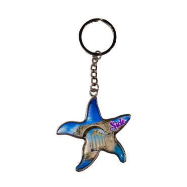 Side Themed Starfish Shaped Metal Keychain - 5