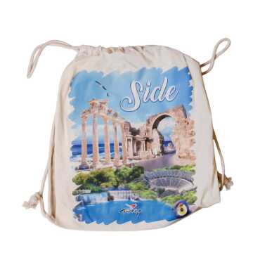 Side Themed Digital Print Cotton Drawstring Backpack 33x43 cm