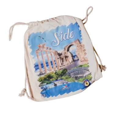 Side Themed Digital Print Cotton Drawstring Backpack 33x43 cm - 5